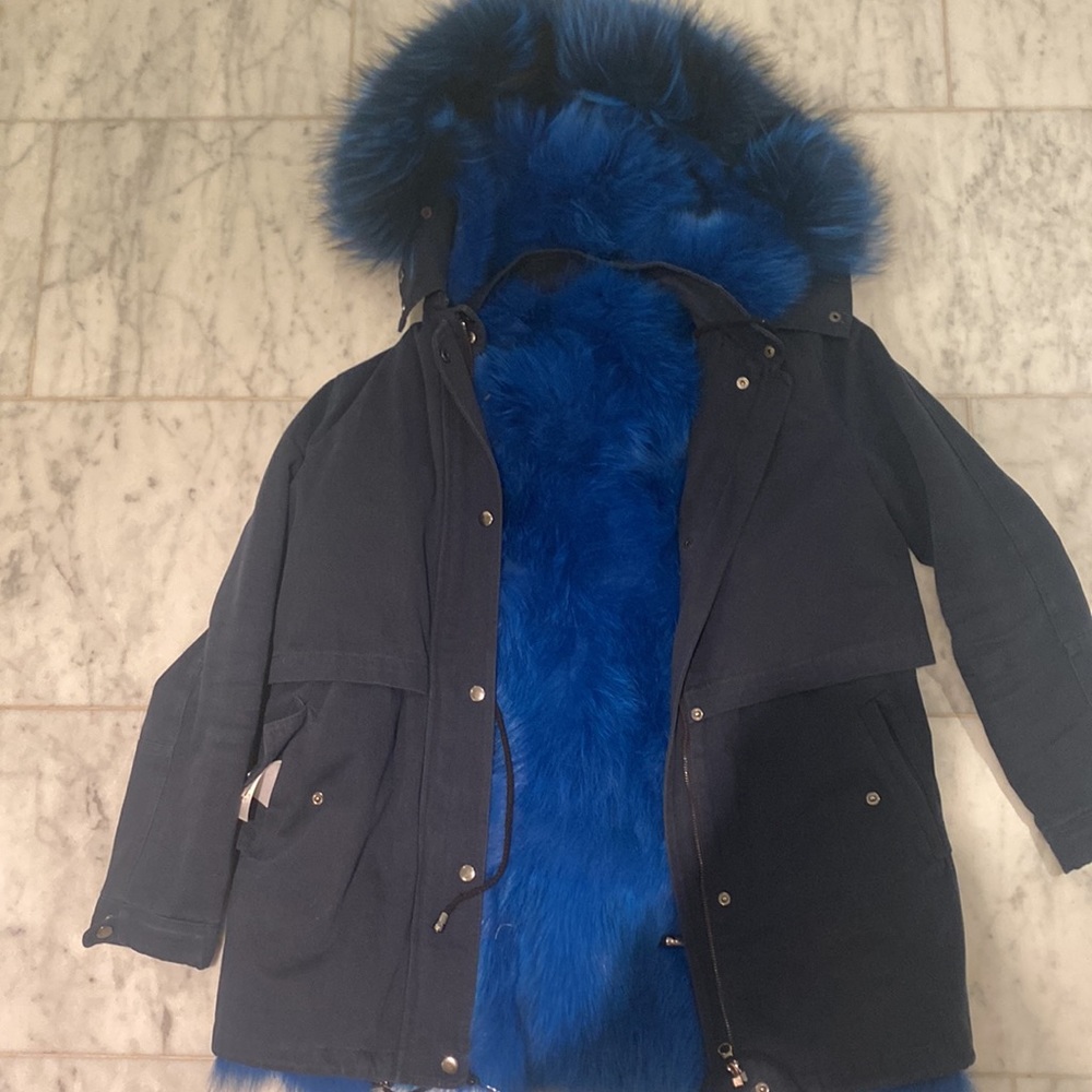 Jocelyn blue real fur jacket sz small